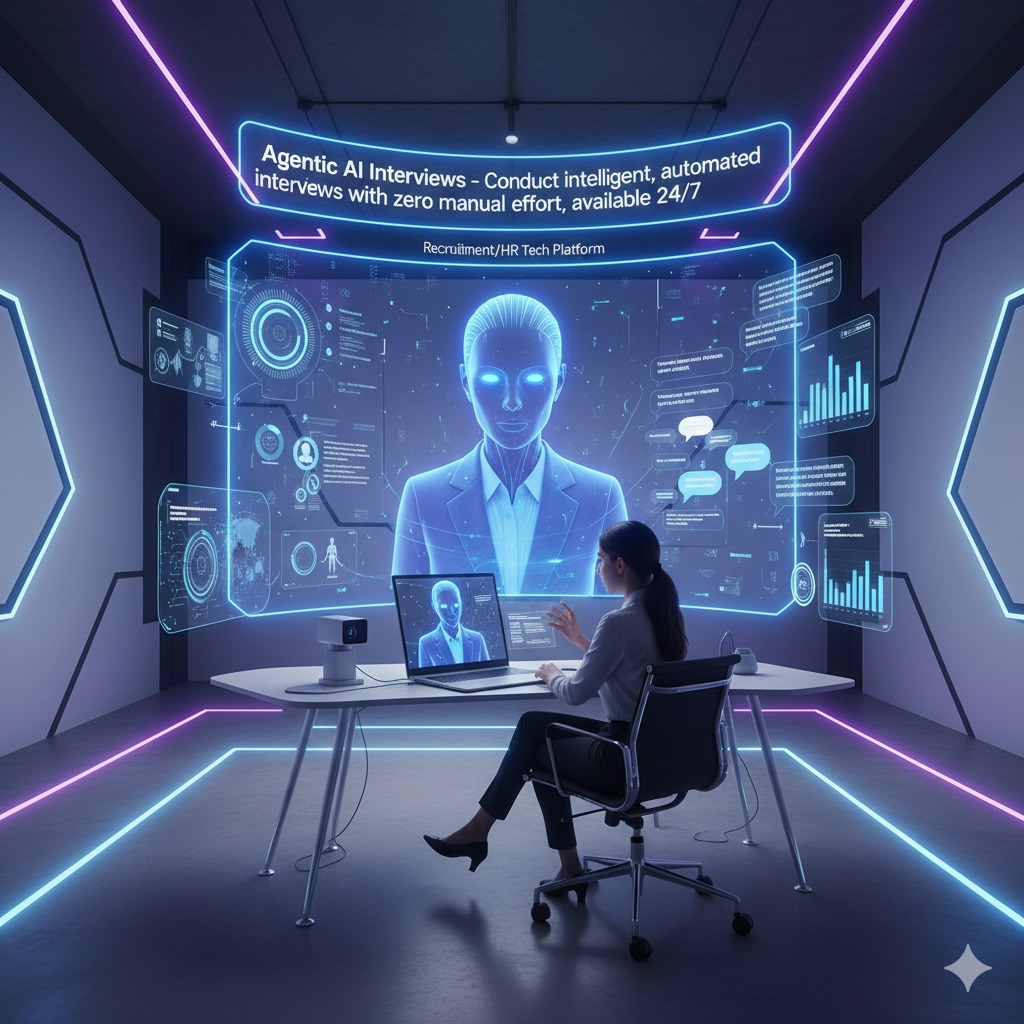 A friendly robot representing AI interviews